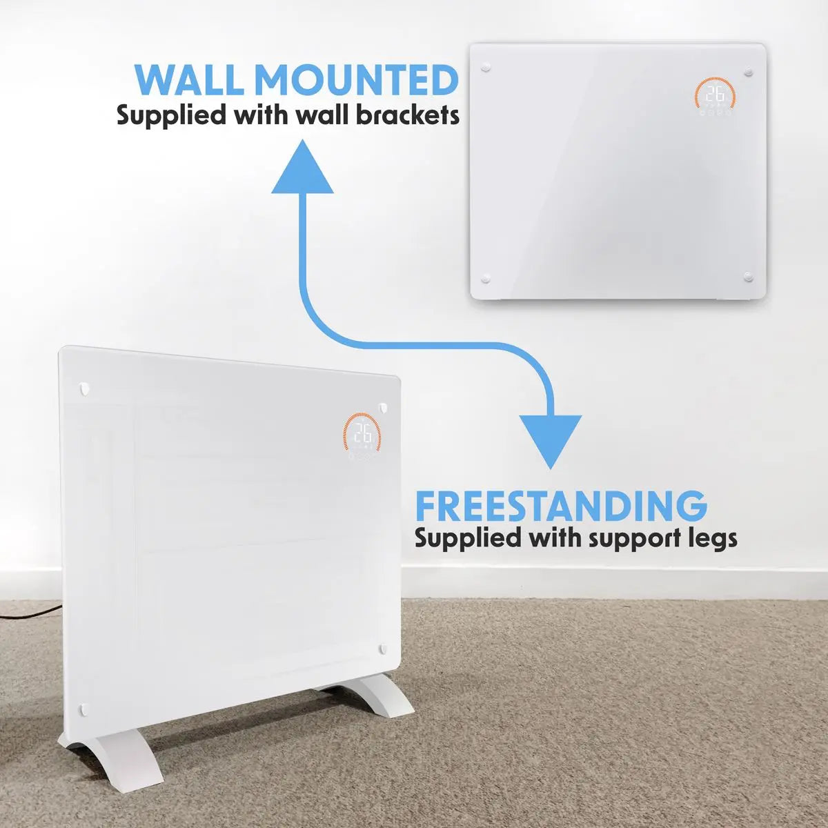 Baridi, Electric Glass Panel Heater, 1000W, Wi-Fi Enabled, White - DH136  White Rose Tools