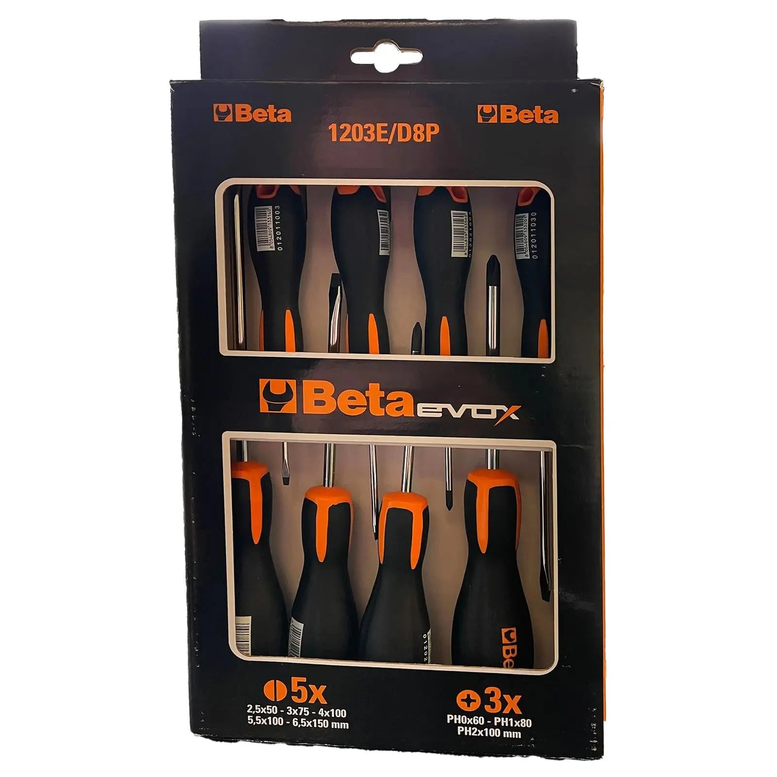 Beta EvoX Screwdriver Set 8 Pieces Phillips Slotted 1203E/D8P  White Rose Tools