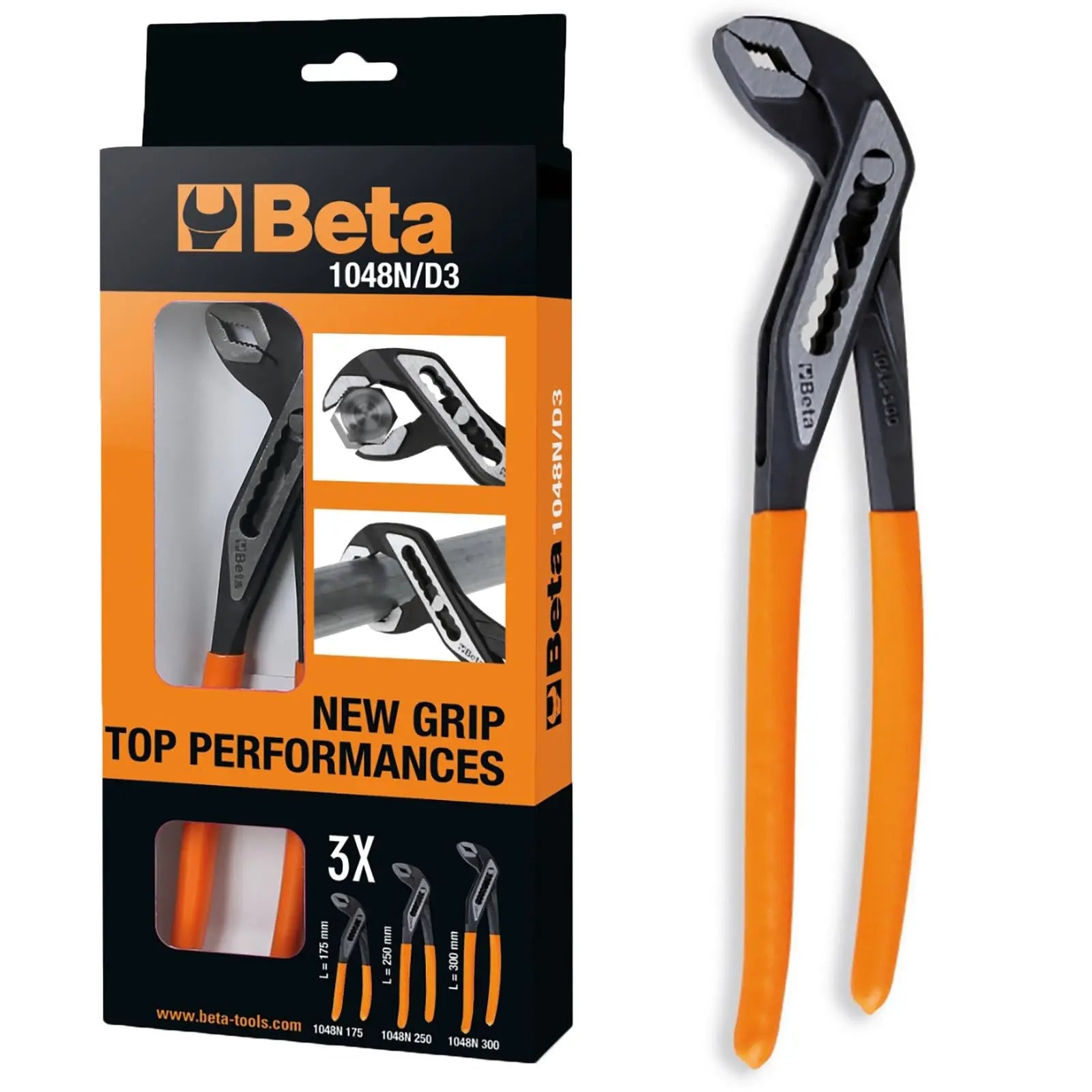 Beta Tools Slip Joint Pliers Water Pump Plier 175-400mm Slip Proof PVC Handles 1048N - Choose Size  White Rose Tools