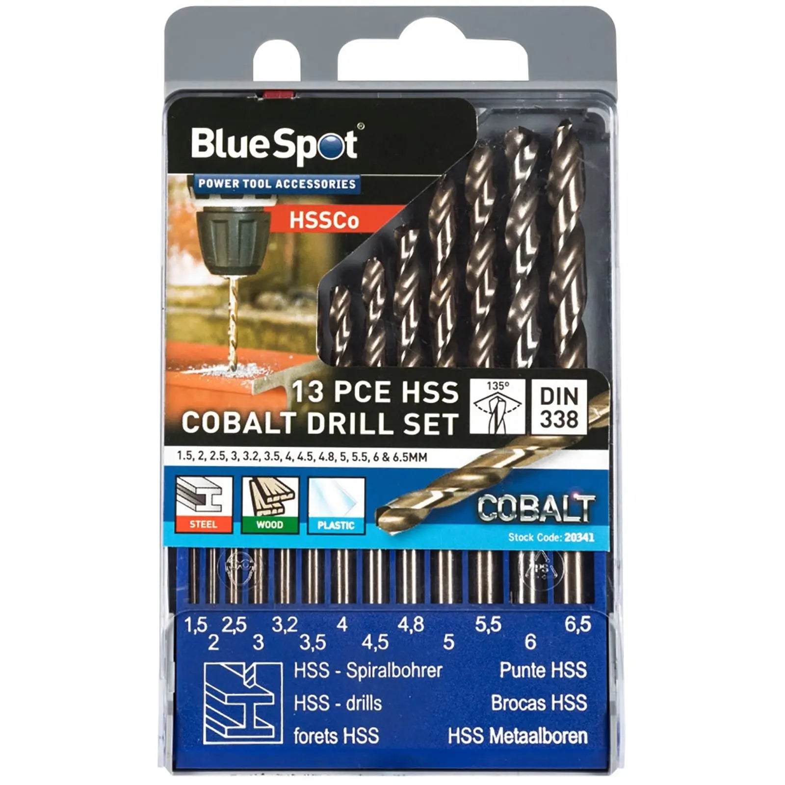 BlueSpot 13 Piece Fully Ground 5% Cobalt Drills (1.5 - 6.5mm) 
