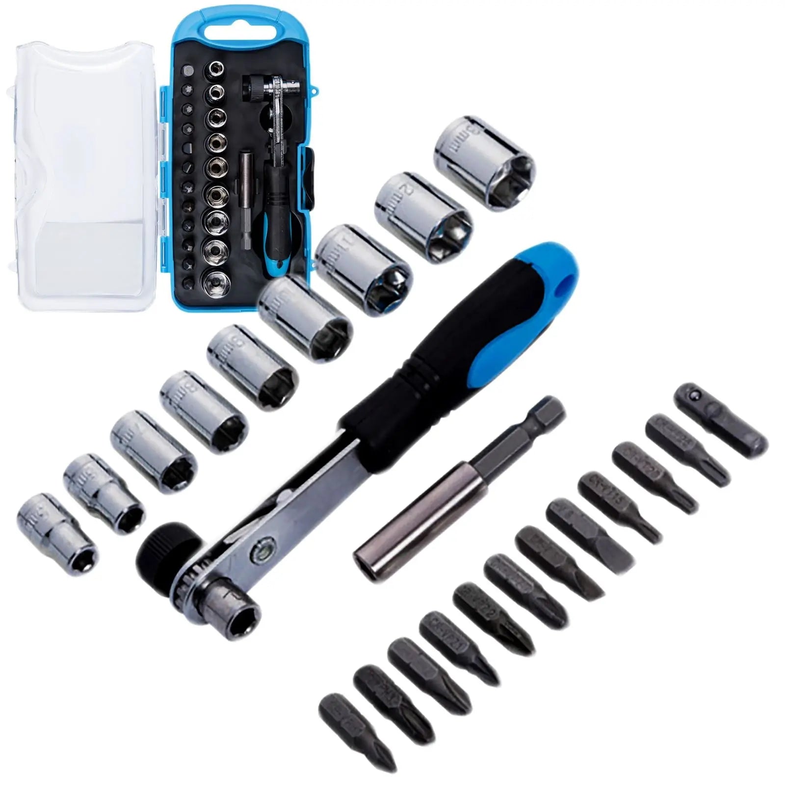BlueSpot 23 Piece Offset Ratchet Handle Bit and Socket Set in Case 