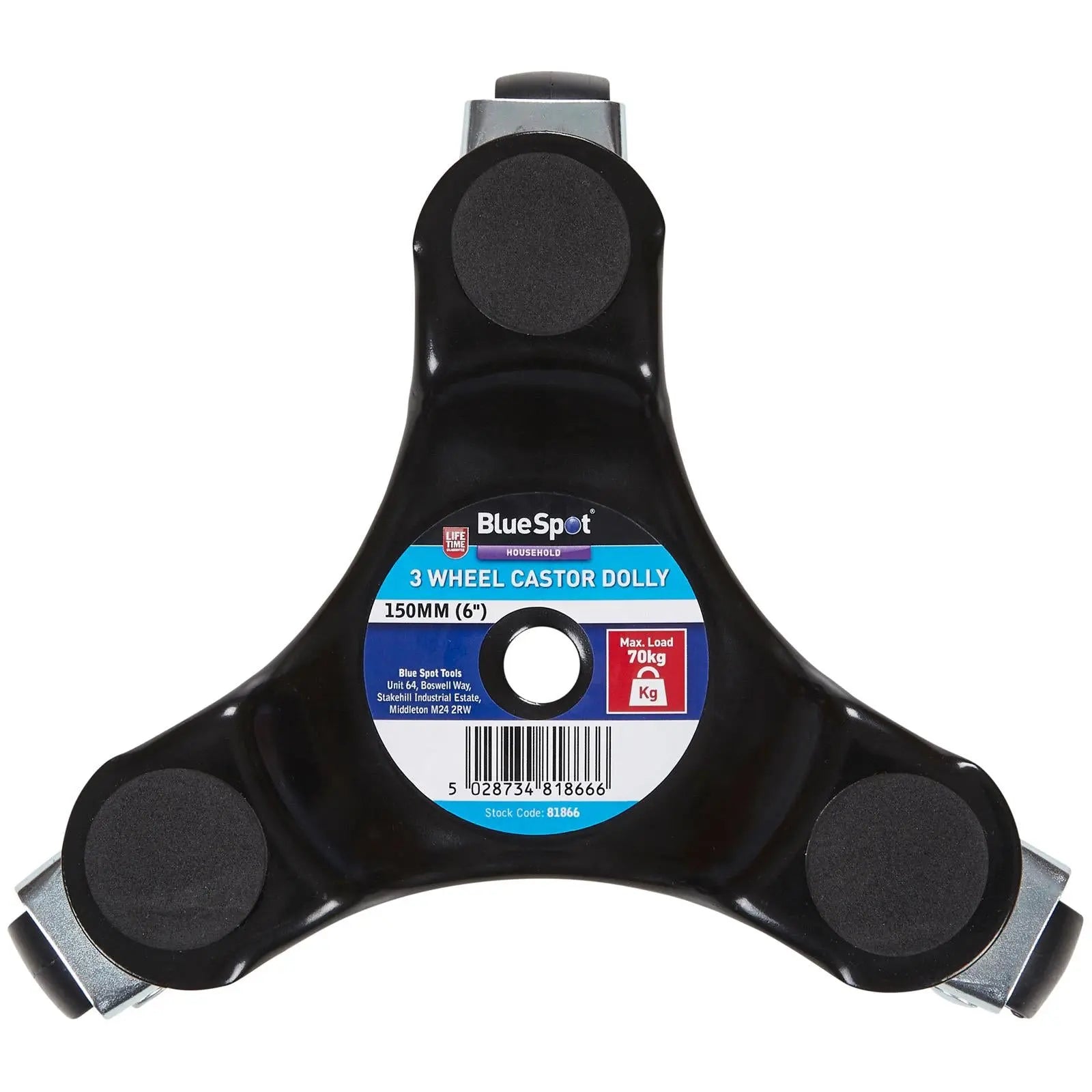 BlueSpot 3 Wheel Castor Dolly 150mm 70kg Load Capacity  White Rose Tools