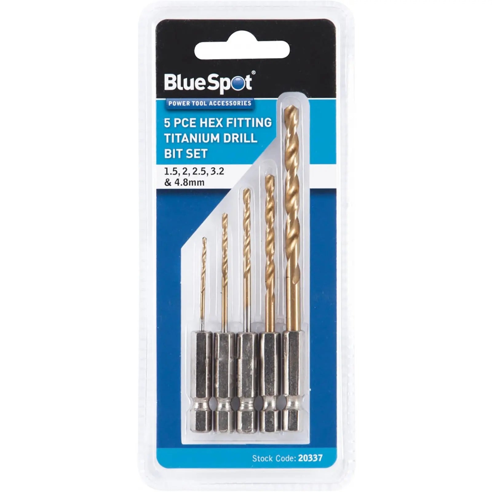 BlueSpot 5 Piece Titanium Drill Bit Set 1.5-4.8mm Hex Shank 