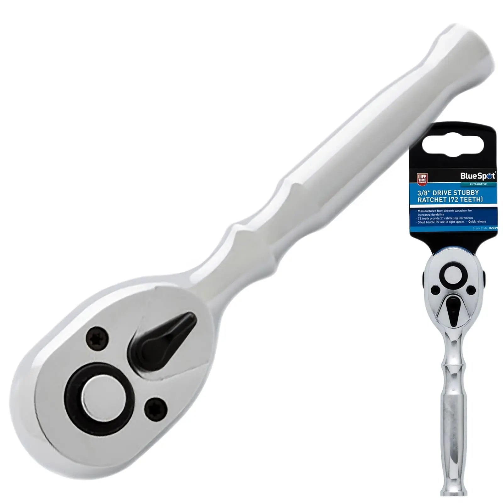 BlueSpot 72 Tooth Stubby Socket Ratchet Handle 1/4" 3/8" 1/2" Drive 