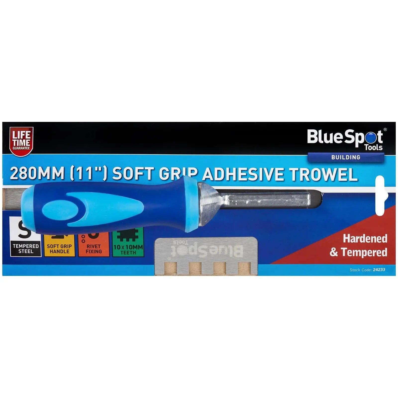 BlueSpot Adhesive Trowel Soft Grip 10 x 10mm Teeth 280mm  White Rose Tools