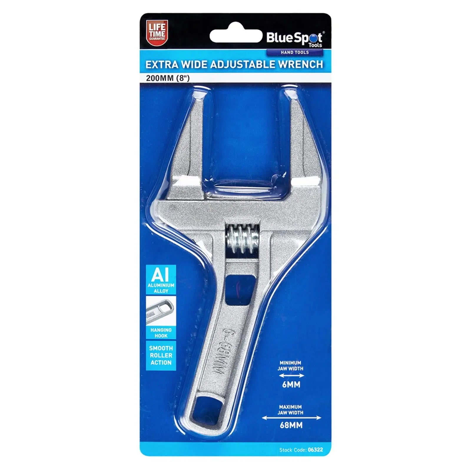BlueSpot Adjustable Wrench Extra Wide 200mm 8in Jaw Width 68mm 