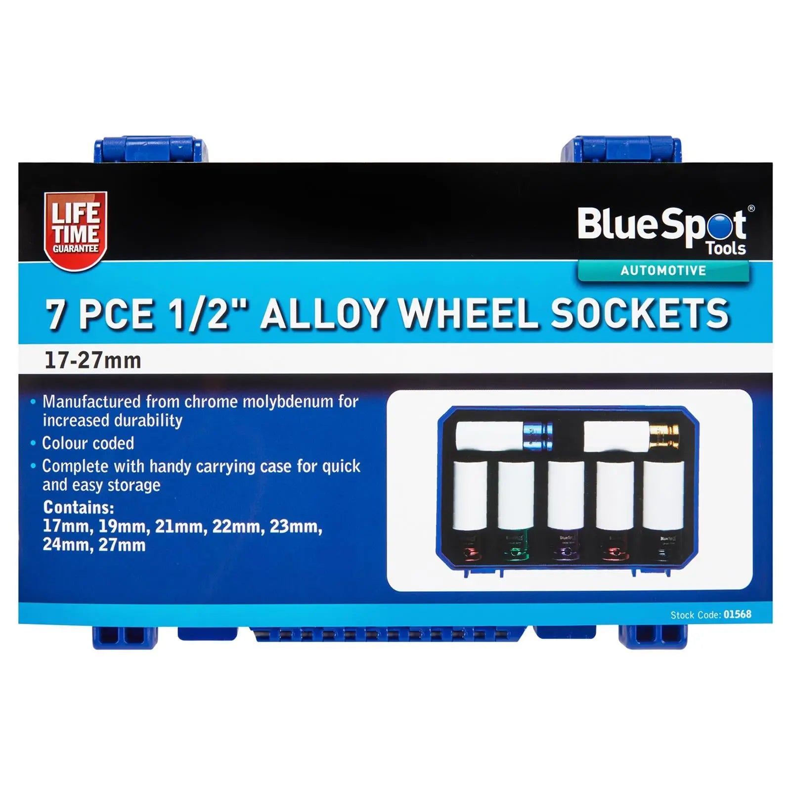BlueSpot Alloy Wheel Impact Socket Set 1/2" Drive 7 Piece 17-27mm 