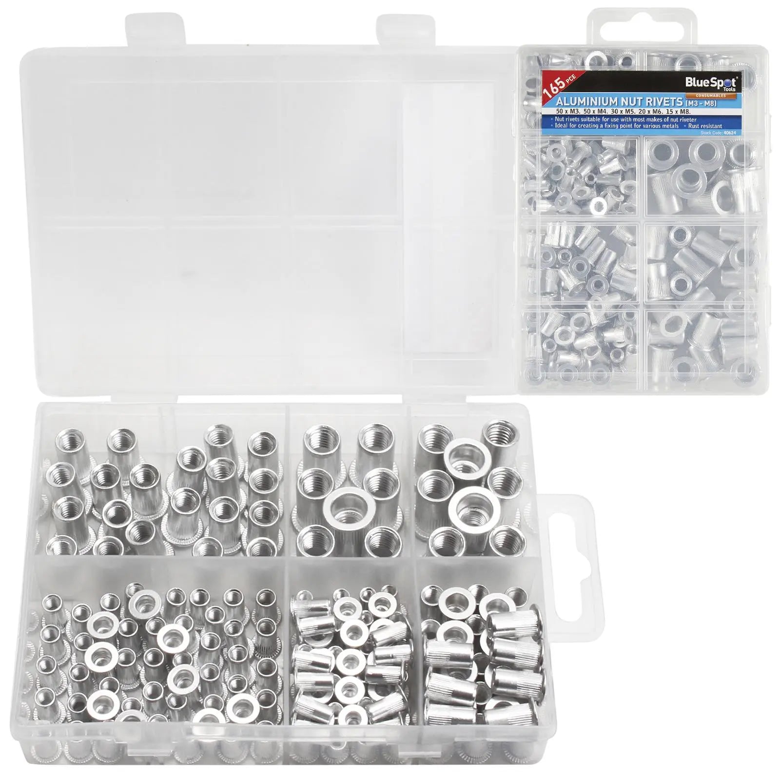 BlueSpot Aluminium Nut Rivets (M3 - M8) 165 Piece 