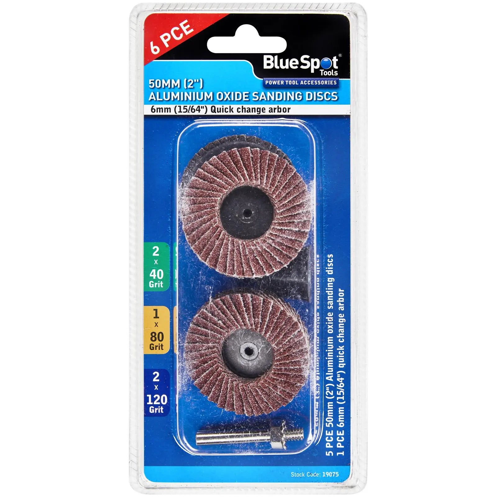 BlueSpot Aluminium Oxide Sanding Discs 50mm for Rotary Tool 6 Piece  White Rose Tools