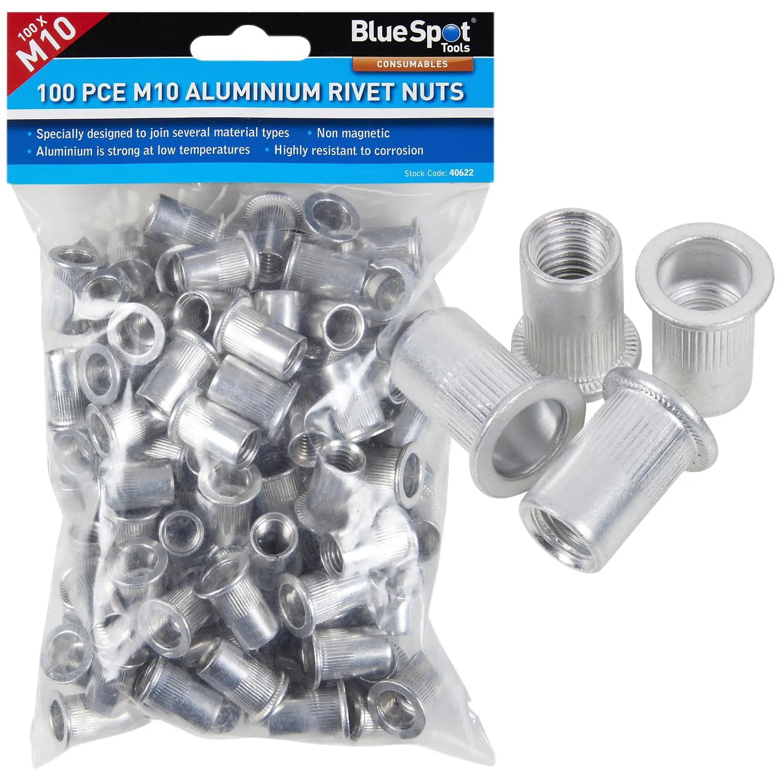 M10 Rivnuts BlueSpot Aluminium Rivet Nuts M10 100 Piece Rivnuts - White Rose Tools