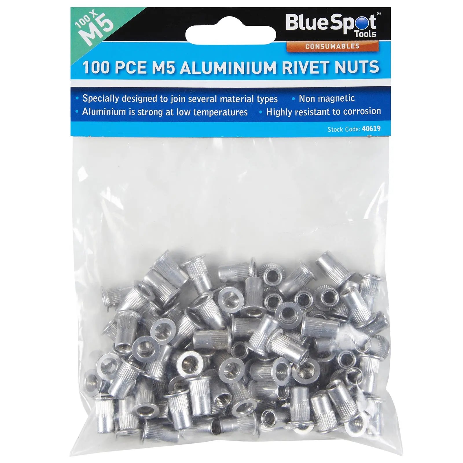 BlueSpot Aluminium Rivet Nuts M5 100 Piece Rivnuts 