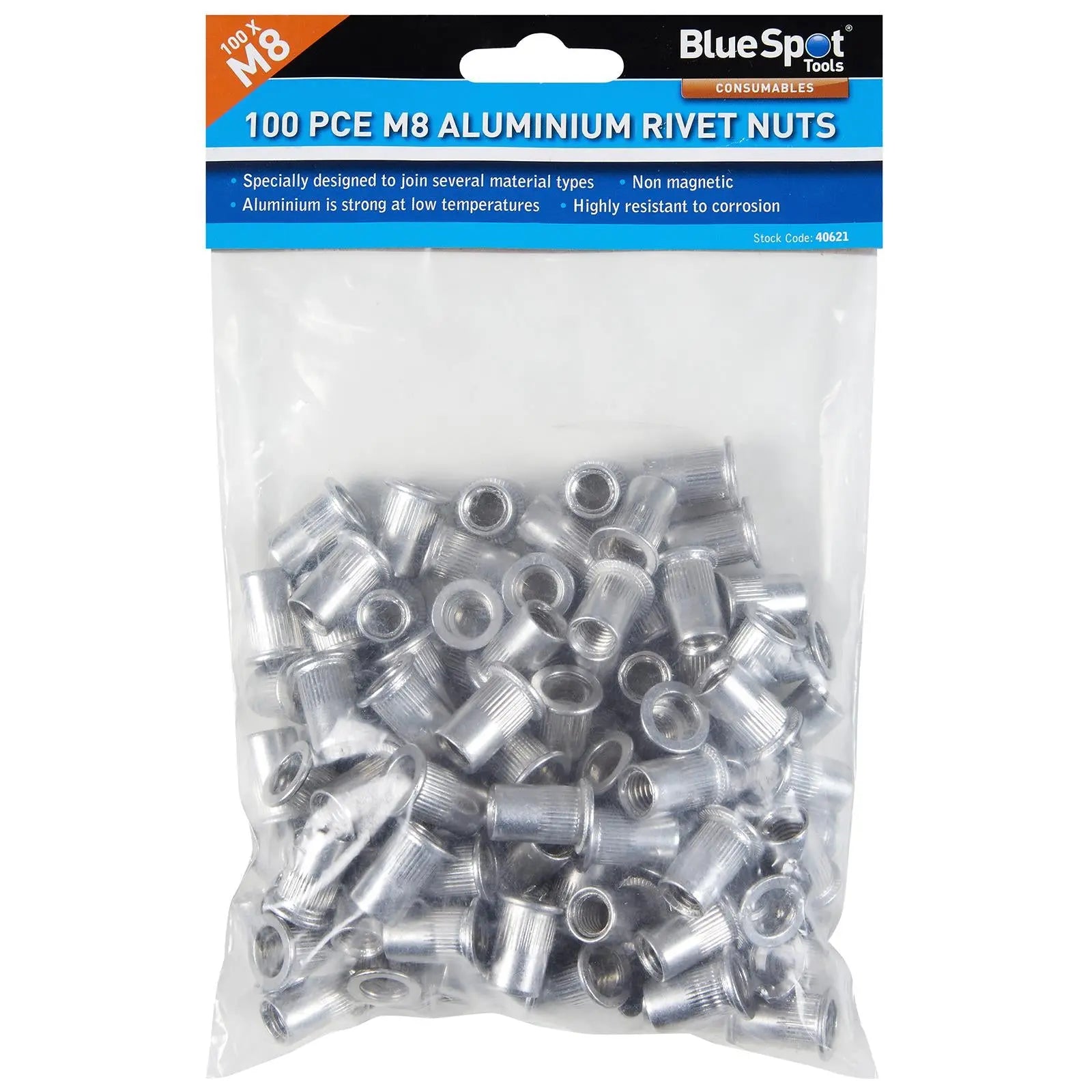 BlueSpot Aluminium Rivet Nuts M8 100 Piece Rivnuts 