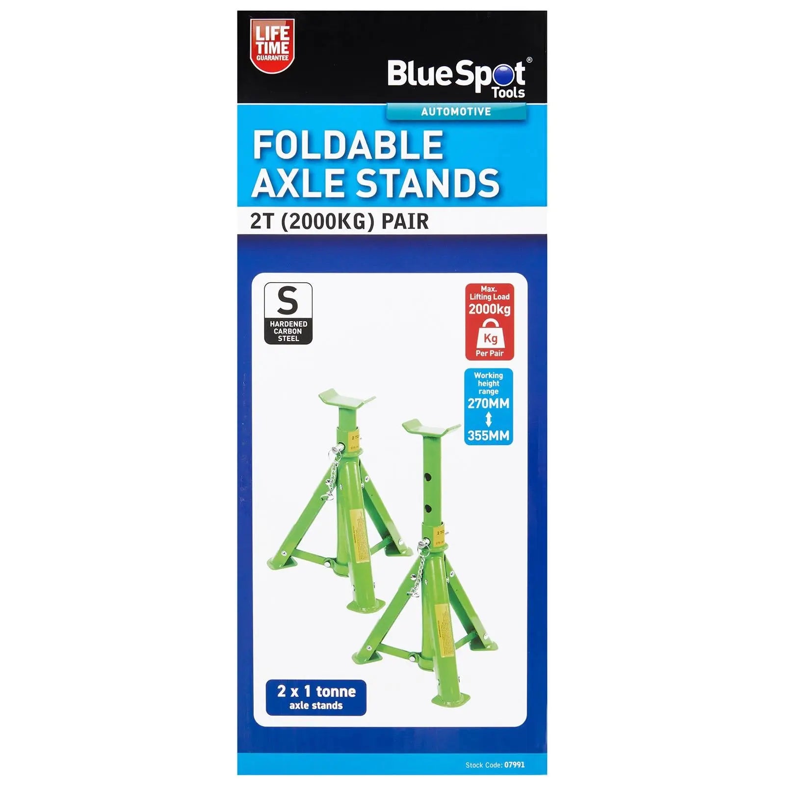 BlueSpot Axle Stands Foldable Jack Stand 2 Tonne 2000kg 270-355mm Lifting Height  White Rose Tools