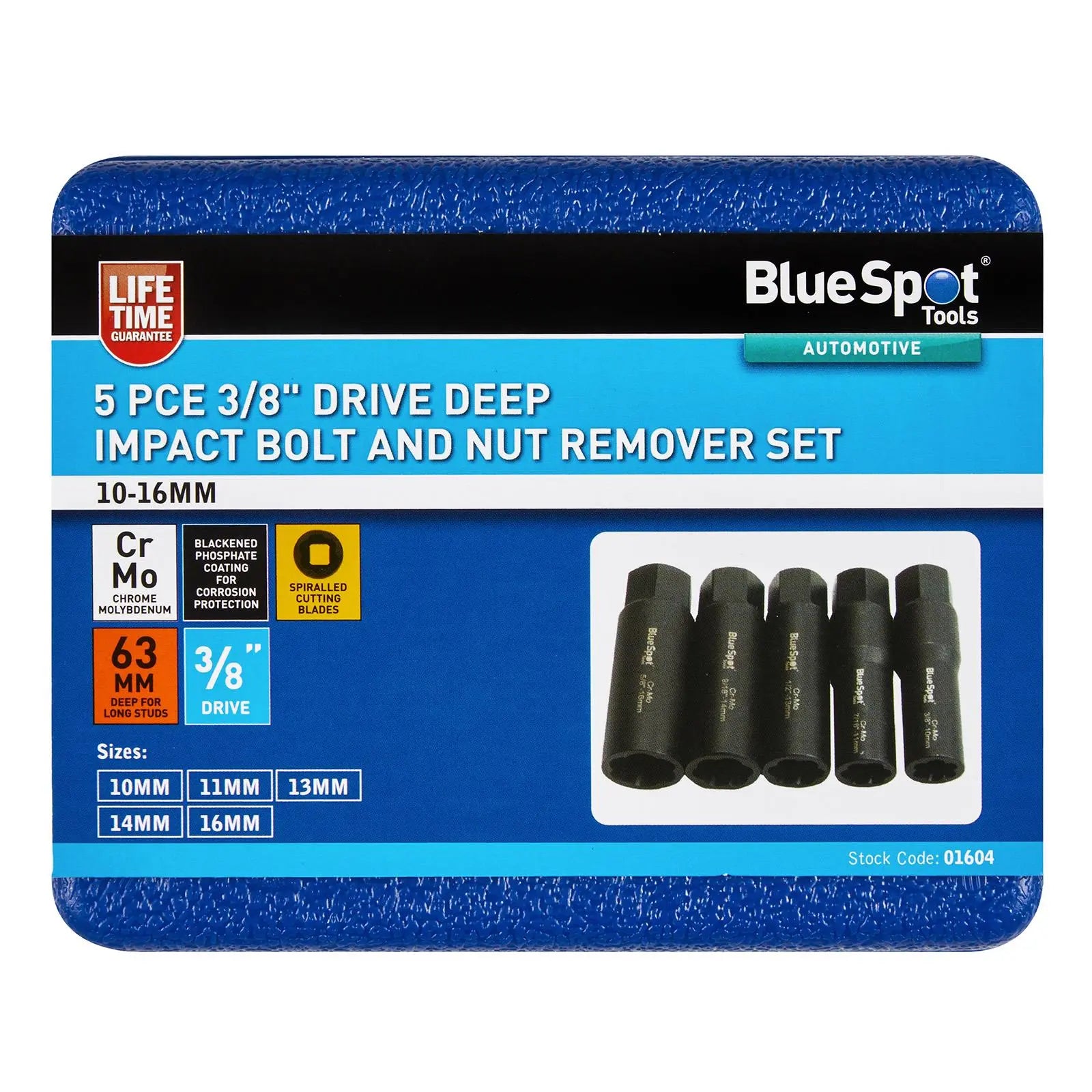 BlueSpot Bolt And Nut Remover Set Deep Impact 3/8" Drive 10-16mm 5 Piece  White Rose Tools