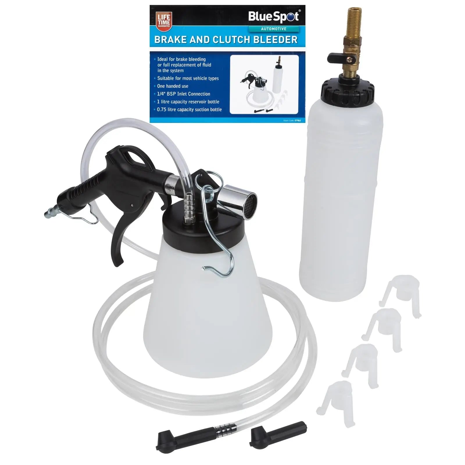 BlueSpot Brake and Clutch Bleeder 1L with 1/4" BSP Inlet One Handed Use 