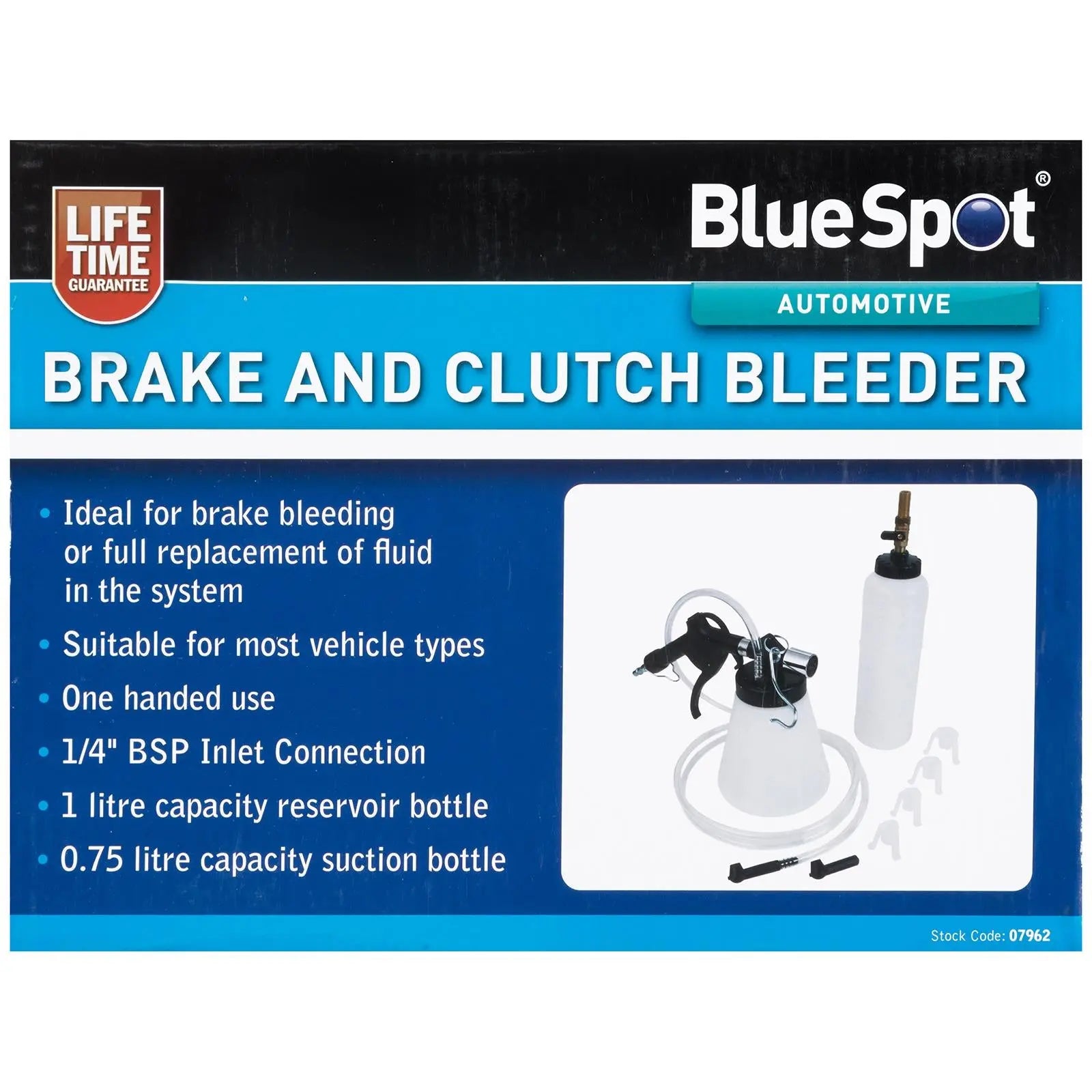 BlueSpot Brake and Clutch Bleeder 1L with 1/4" BSP Inlet One Handed Use 