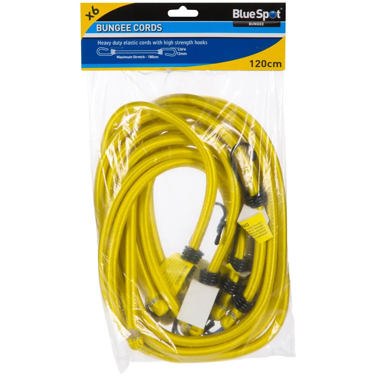 BlueSpot Bungee Cord Set 120cm Yellow 6 Piece  White Rose Tools