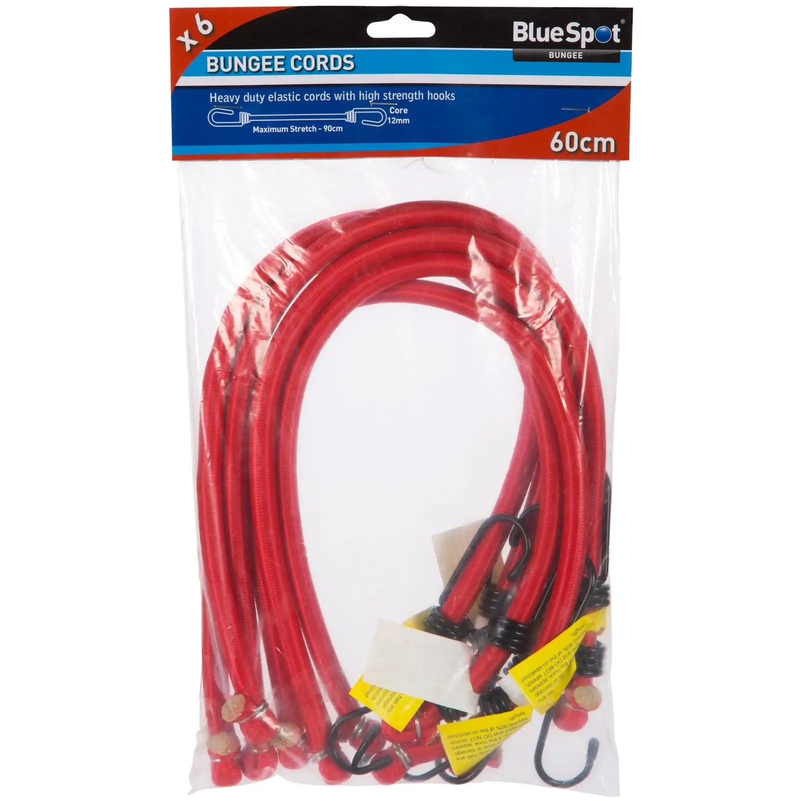 BlueSpot Bungee Cord Set 60cm Red 6 Piece  White Rose Tools