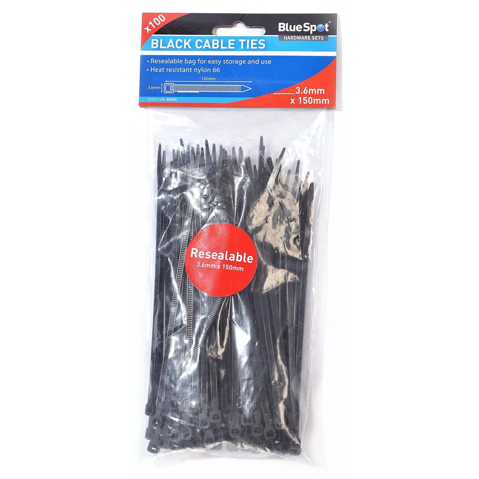 BlueSpot Cable Ties Black 3.6mm x 150mm 100 Piece  White Rose Tools