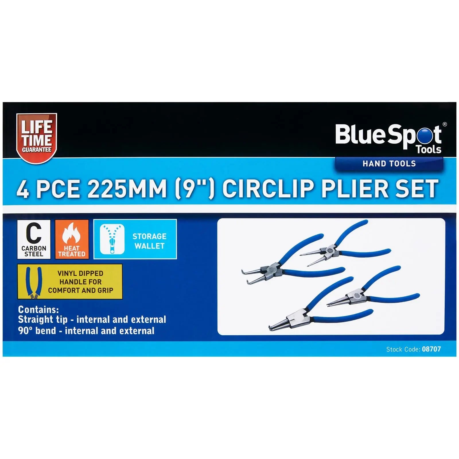 BlueSpot Circlip Plier Set 225mm 9" 4 Piece  White Rose Tools