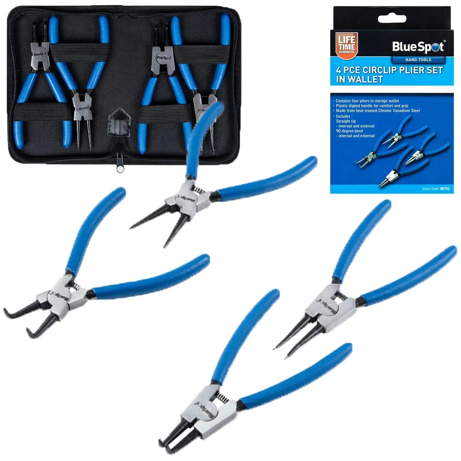 BlueSpot Circlip Plier Set in Storage Wallet 4 Piece 
