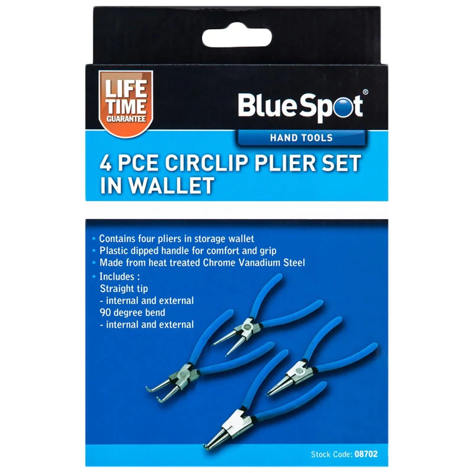 BlueSpot Circlip Plier Set in Storage Wallet 4 Piece 