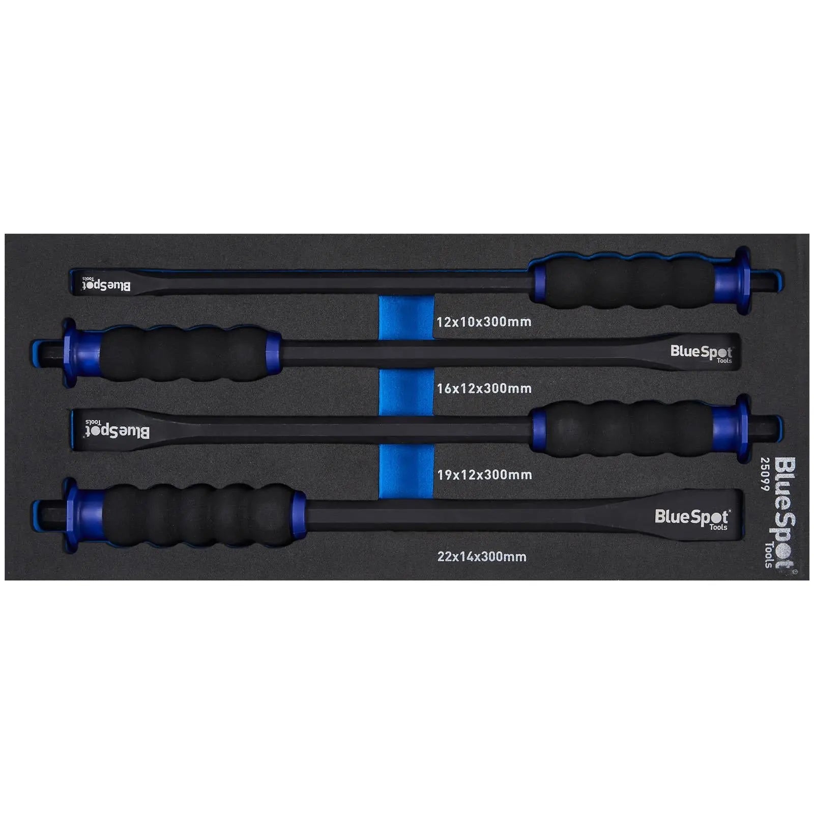BlueSpot Cold Chisel Set Extra Long in EVA Foam 4 Piece 300mm 12-22mm  White Rose Tools