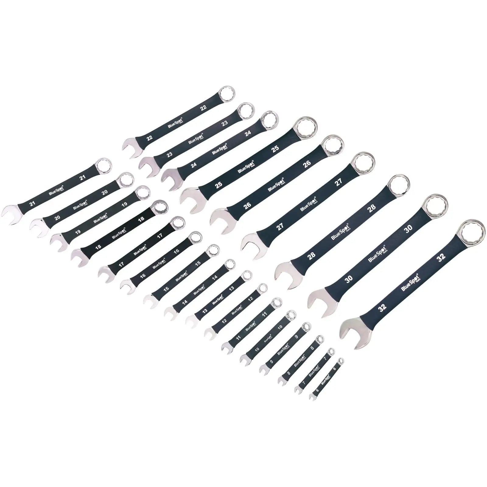 BlueSpot Combination Spanner Set Soft Grip 6-32mm in Tool Roll 26 Pieces  White Rose Tools