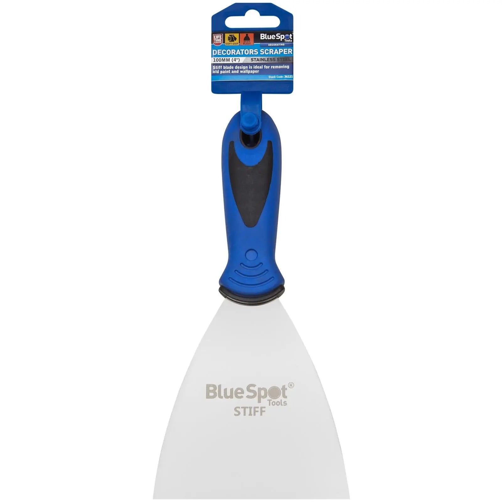 BlueSpot Decorators Scraper 100mm 4in Soft Grip Handle  White Rose Tools