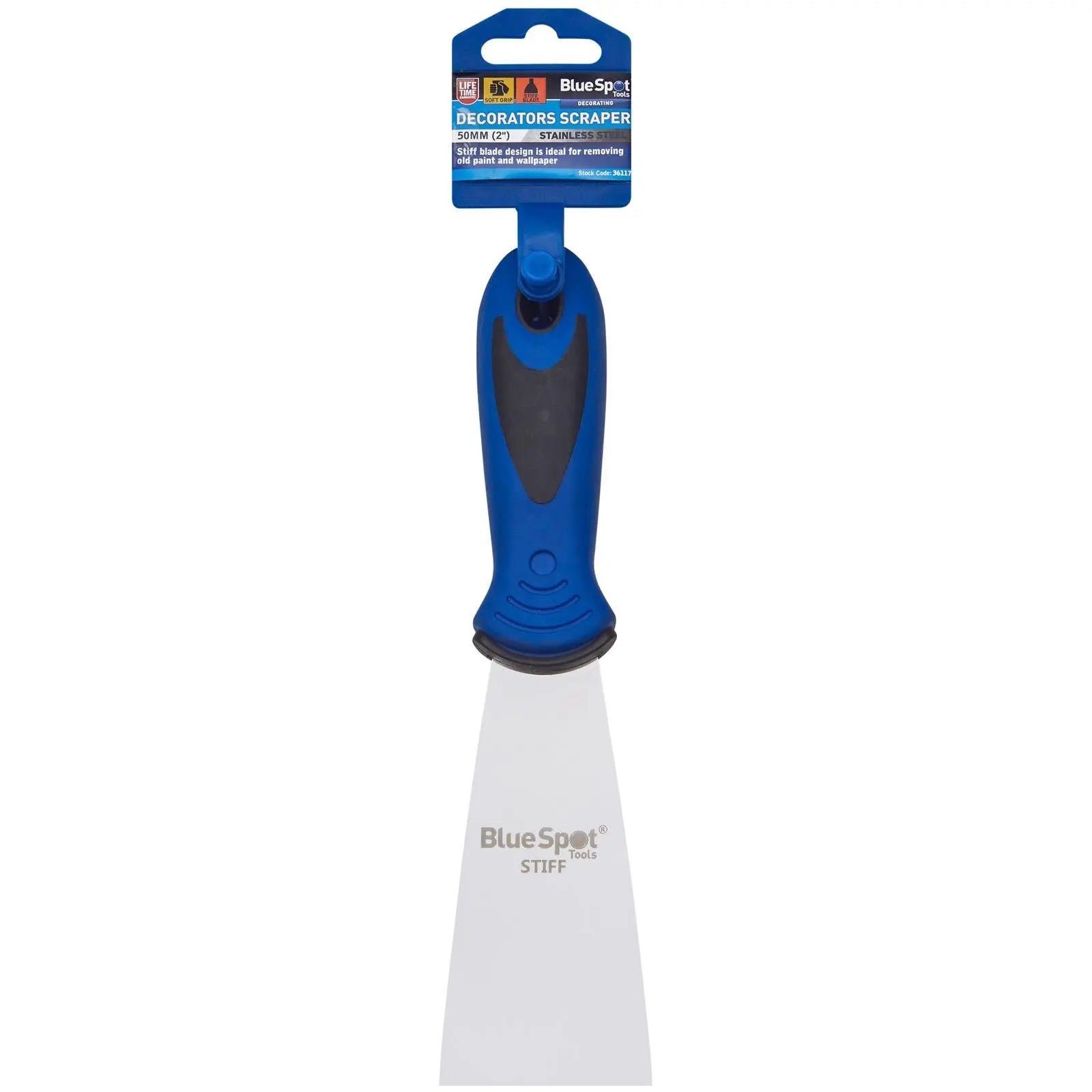 BlueSpot Decorators Scraper 50mm 2in Soft Grip Handle  White Rose Tools