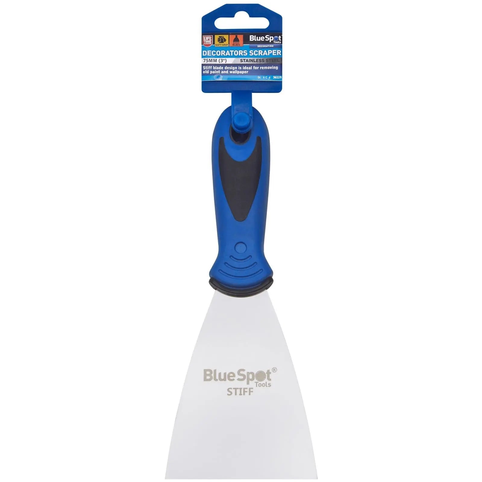 BlueSpot Decorators Scraper 75mm 3in Soft Grip Handle  White Rose Tools