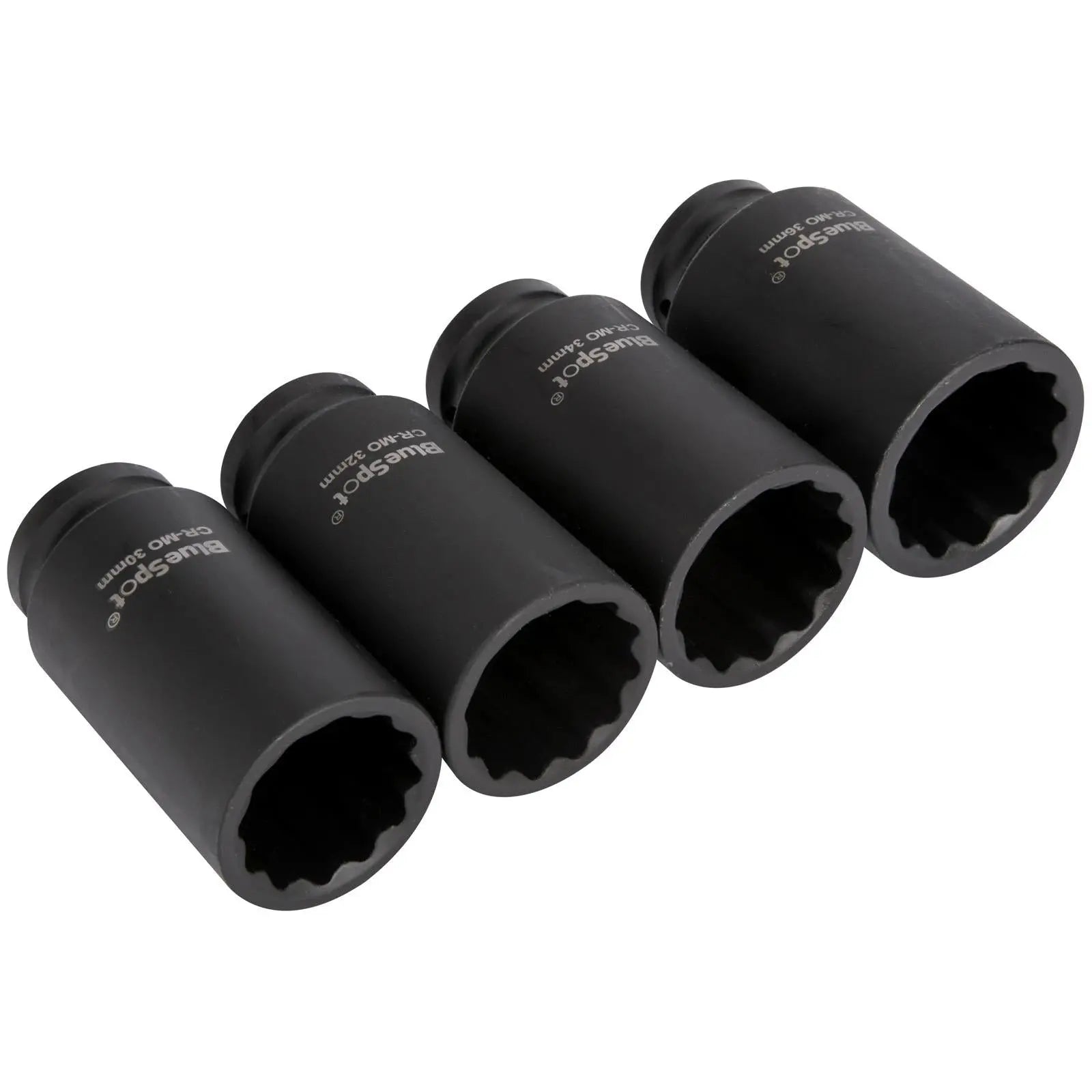 BlueSpot Deep Impact Socket Set 1/2" Drive Chrome Molybdenum 30-36mm 4 Piece  White Rose Tools