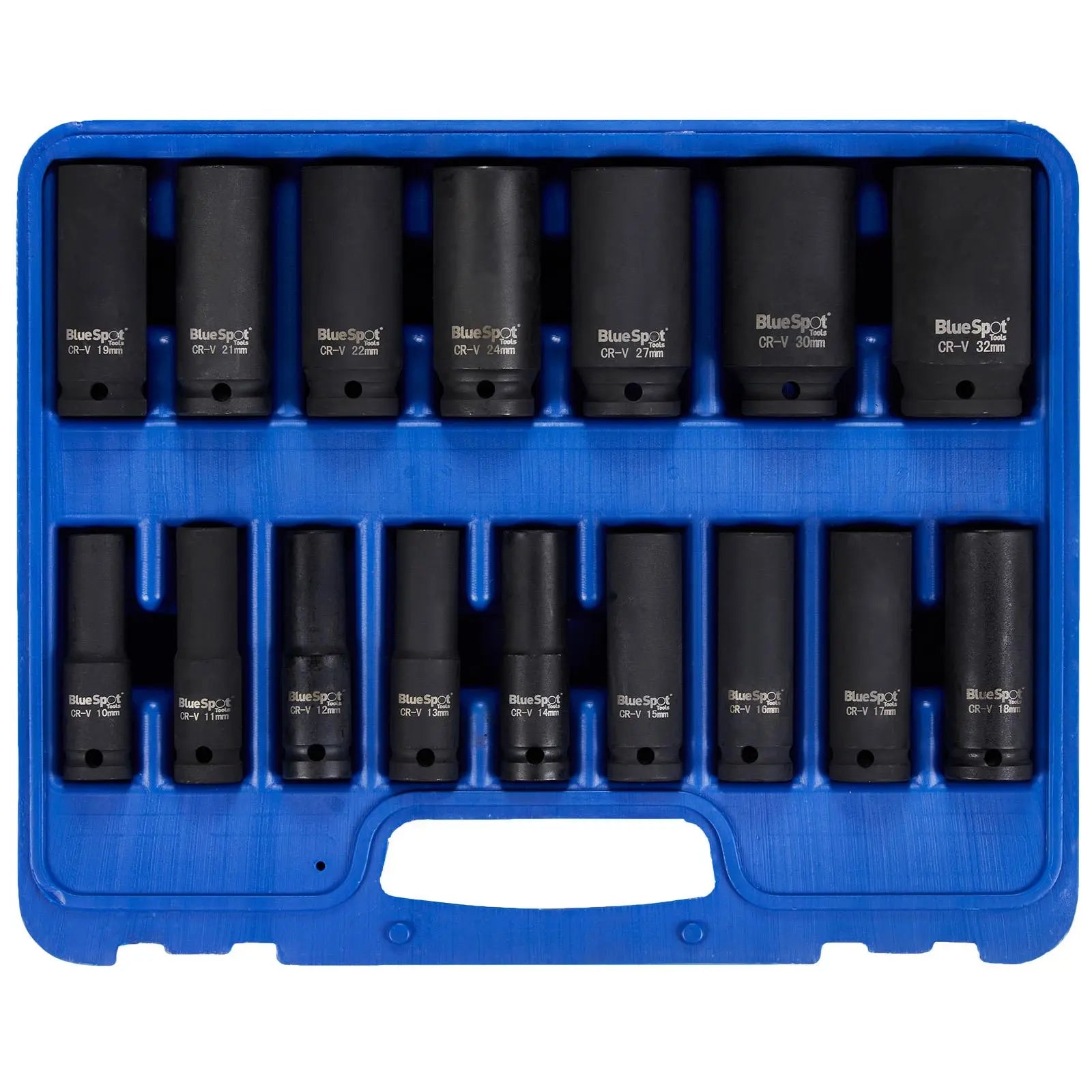 BlueSpot Deep Impact Socket Set 1/2" Drive Metric 10-32mm 16 Pieces  White Rose Tools