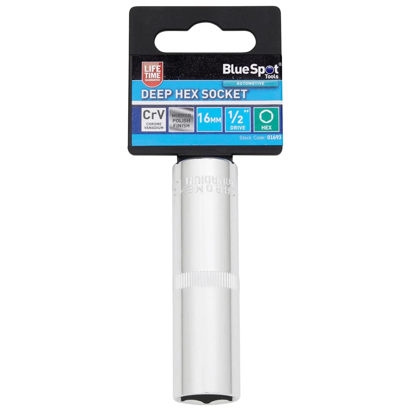 BlueSpot Deep Socket 1/2" Drive 6 Point Hex Chrome Individual 8-32mm - Choose Size  White Rose Tools