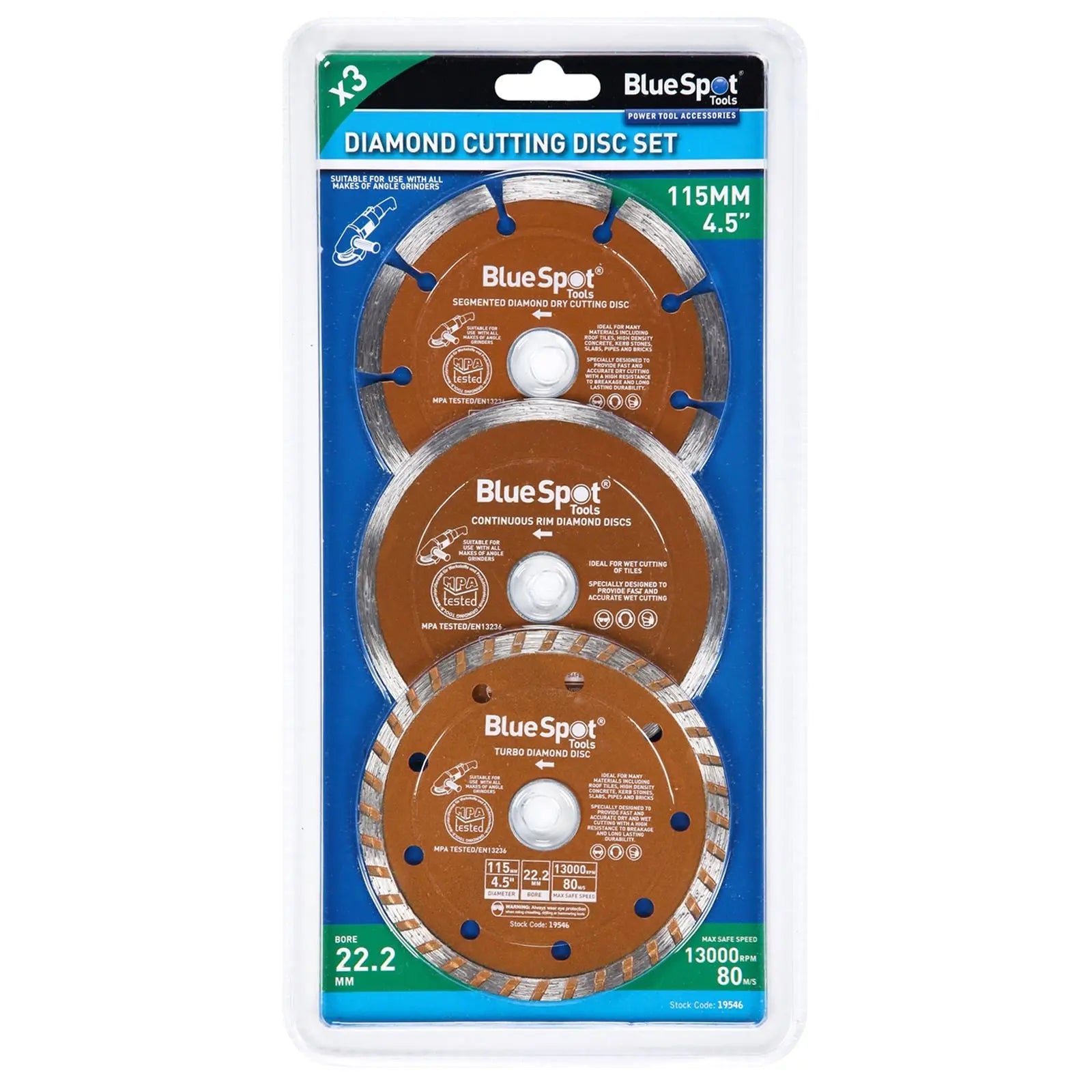 BlueSpot Diamond Cutting Disc Set 3 Piece 115mm 