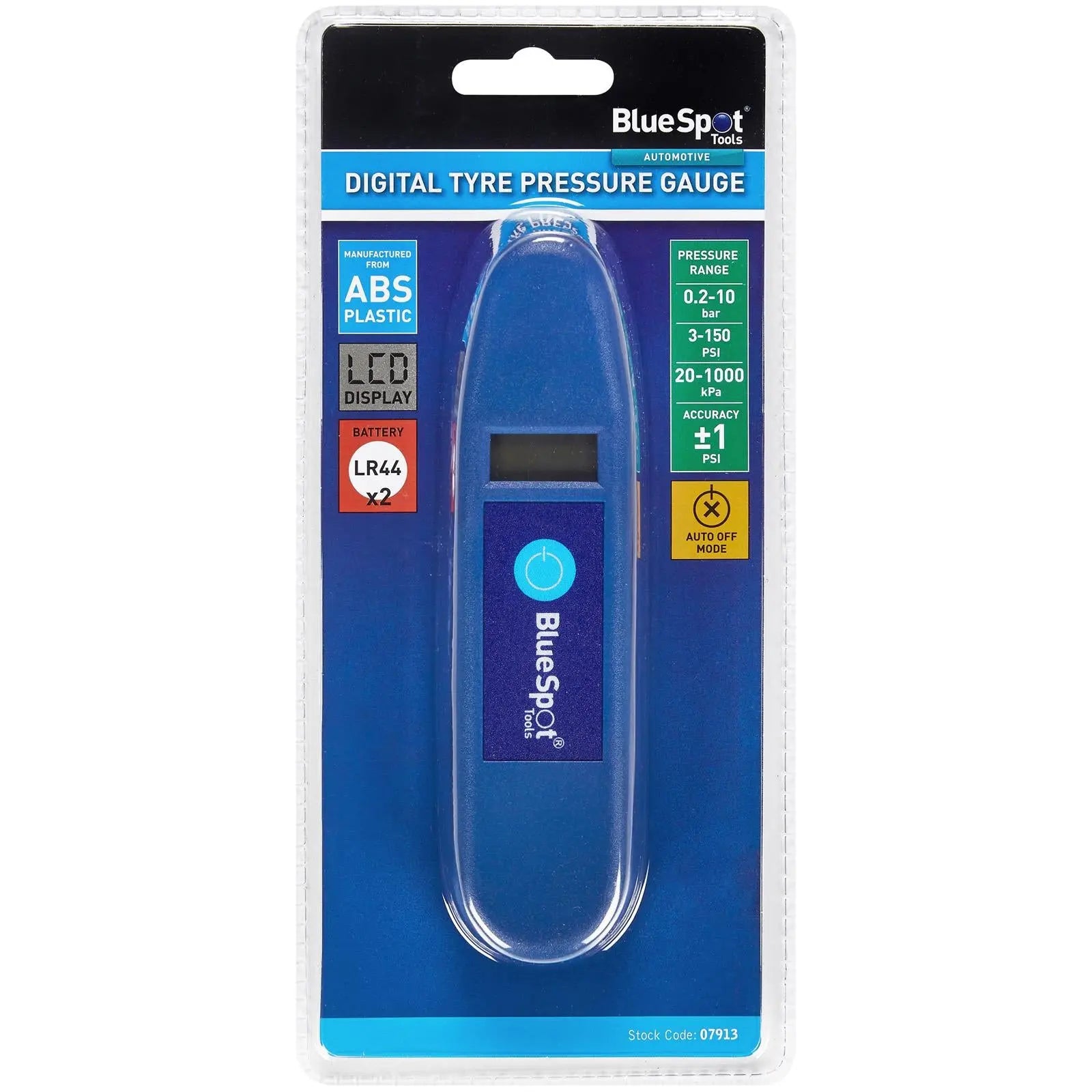 BlueSpot Digital Tyre Pressure Gauge LCD Display  White Rose Tools