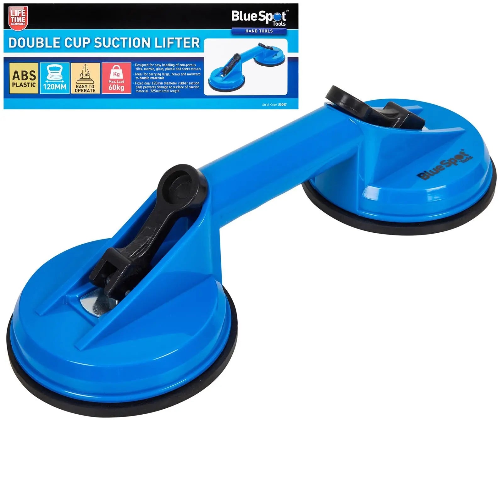 BlueSpot Double Suction Cup Lifter 60kg Capacity  White Rose Tools