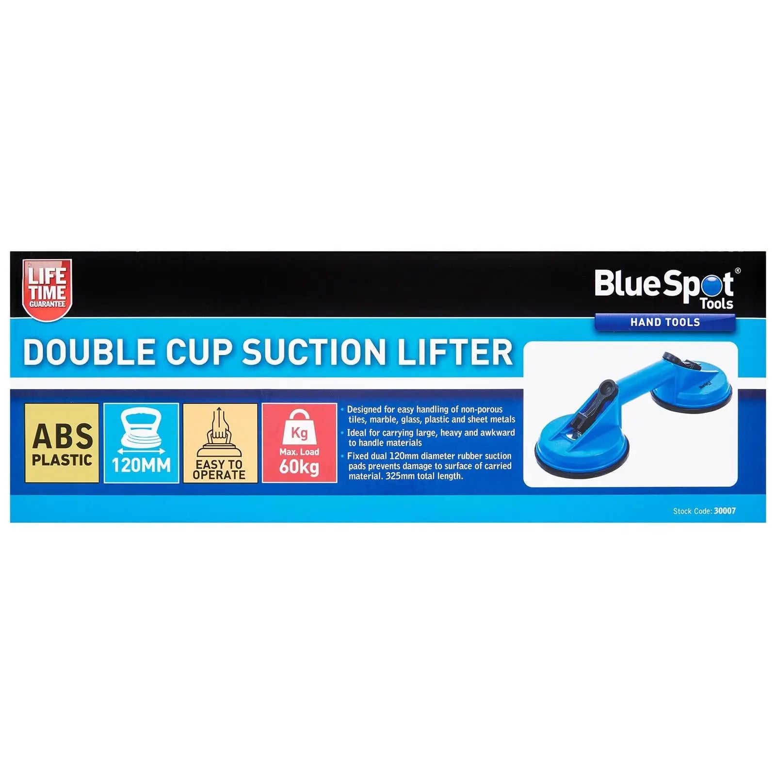 BlueSpot Double Suction Cup Lifter 60kg Capacity  White Rose Tools