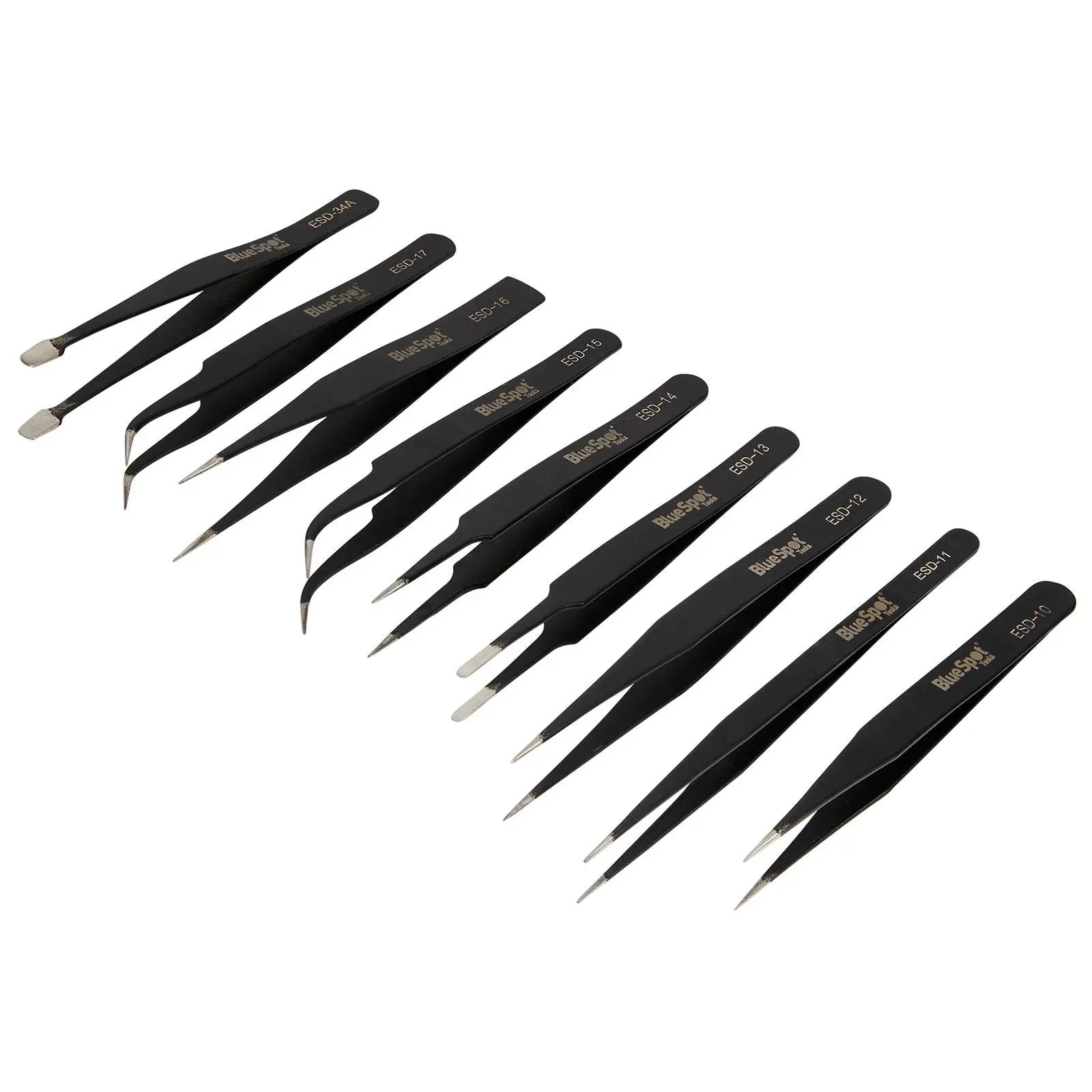 BlueSpot ESD Tweezer Set In Wallet 9 Piece  White Rose Tools