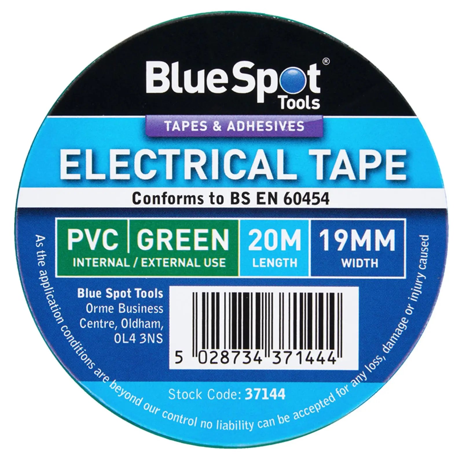 BlueSpot Electrical Insulation Tape Green PVC 19mm x 20m 