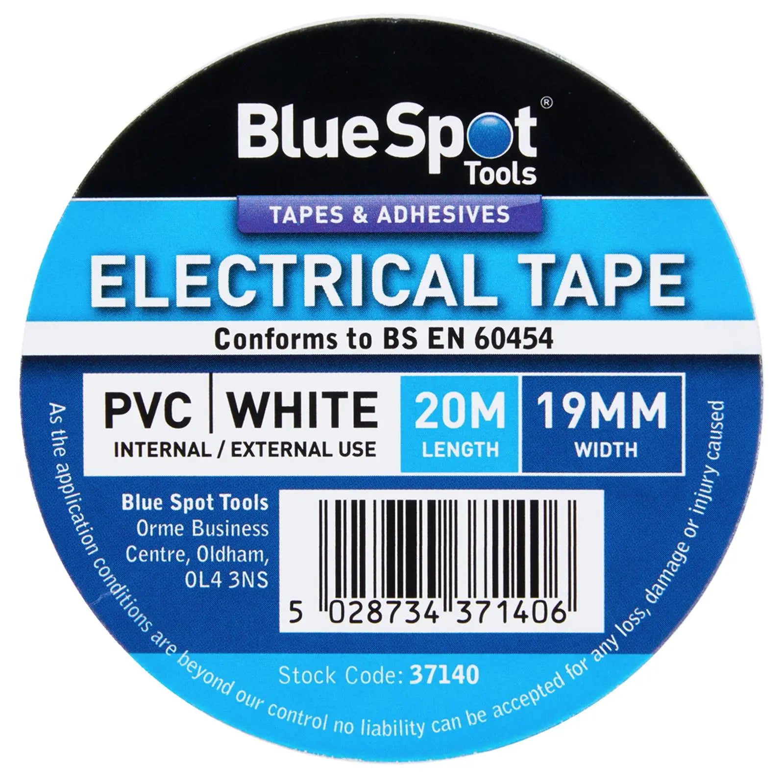 BlueSpot Electrical Insulation Tape White PVC 19mm x 20m 
