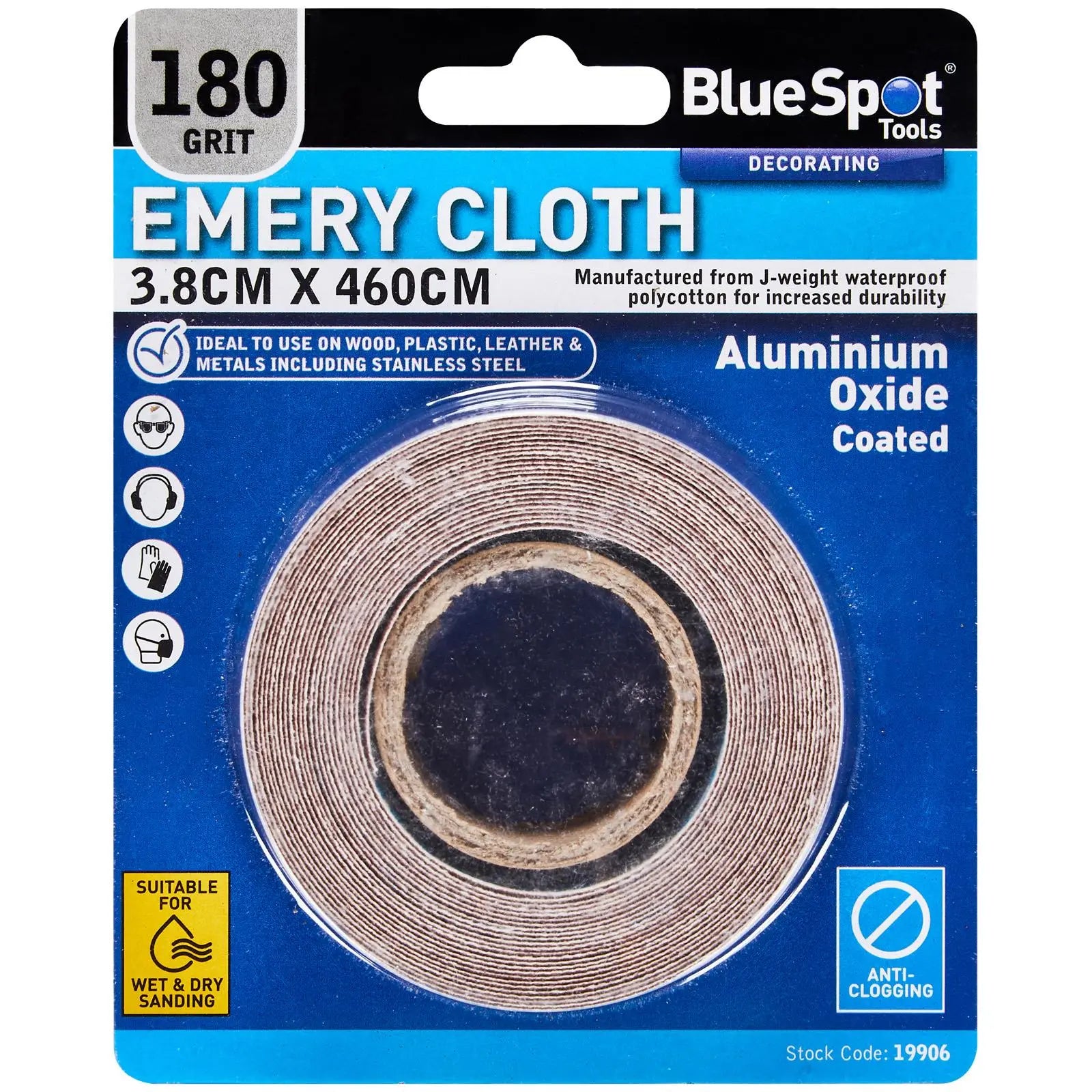 BlueSpot Emery Cloth Roll 38mm x 4600mm 180 Grit  White Rose Tools