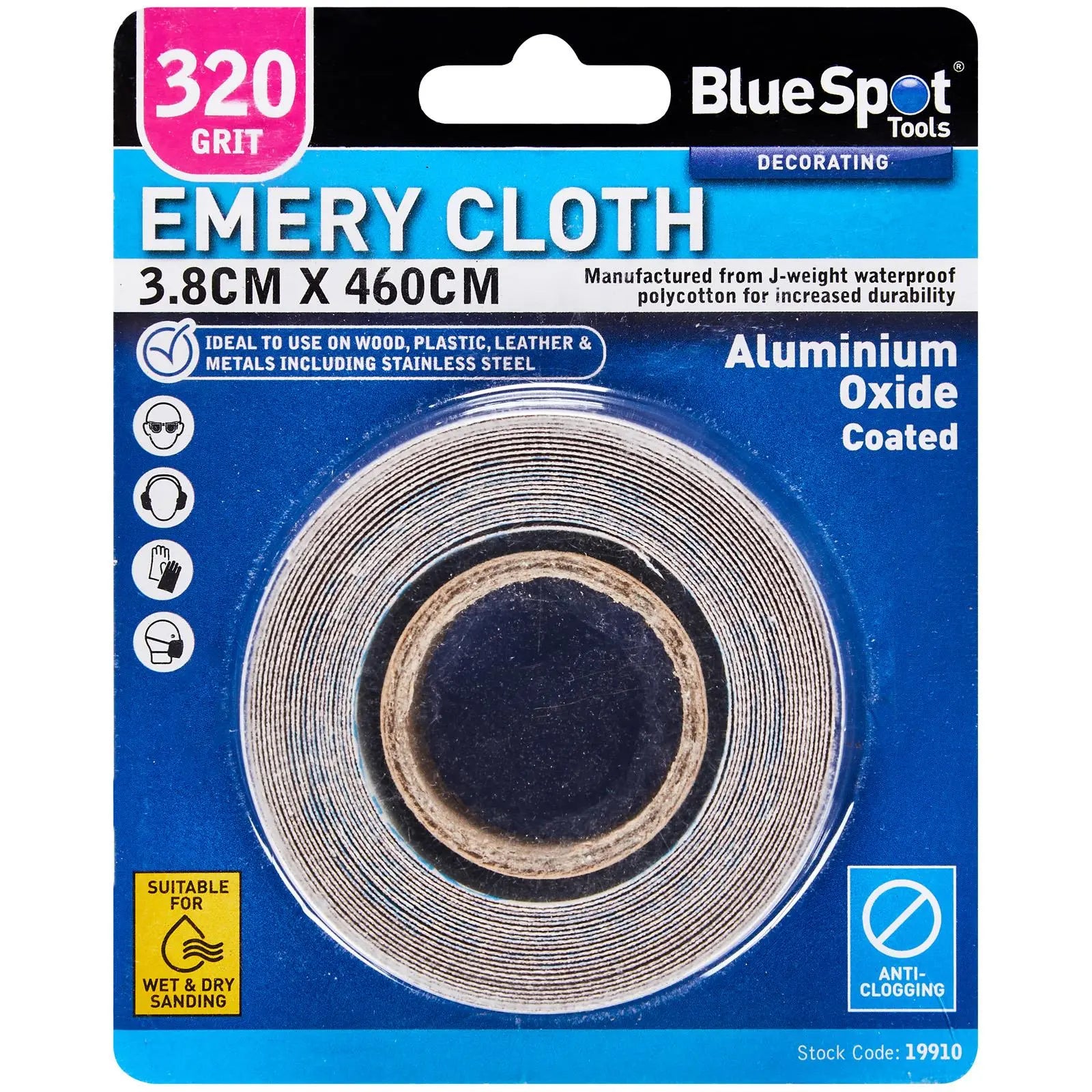 BlueSpot Emery Cloth Roll 38mm x 4600mm 320 Grit  White Rose Tools