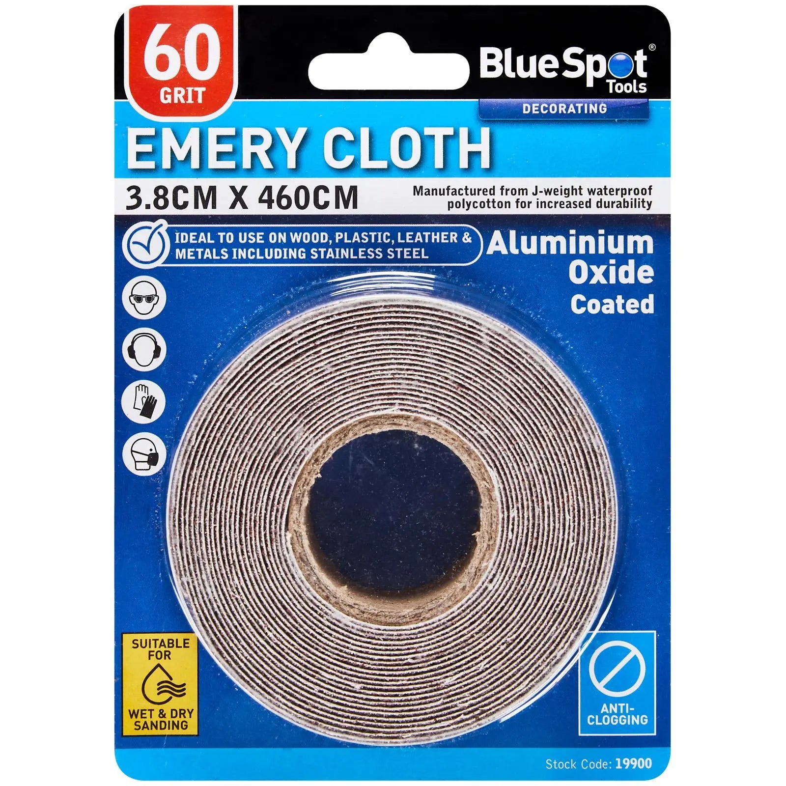 BlueSpot Emery Cloth Roll 38mm x 4600mm 60 Grit  White Rose Tools