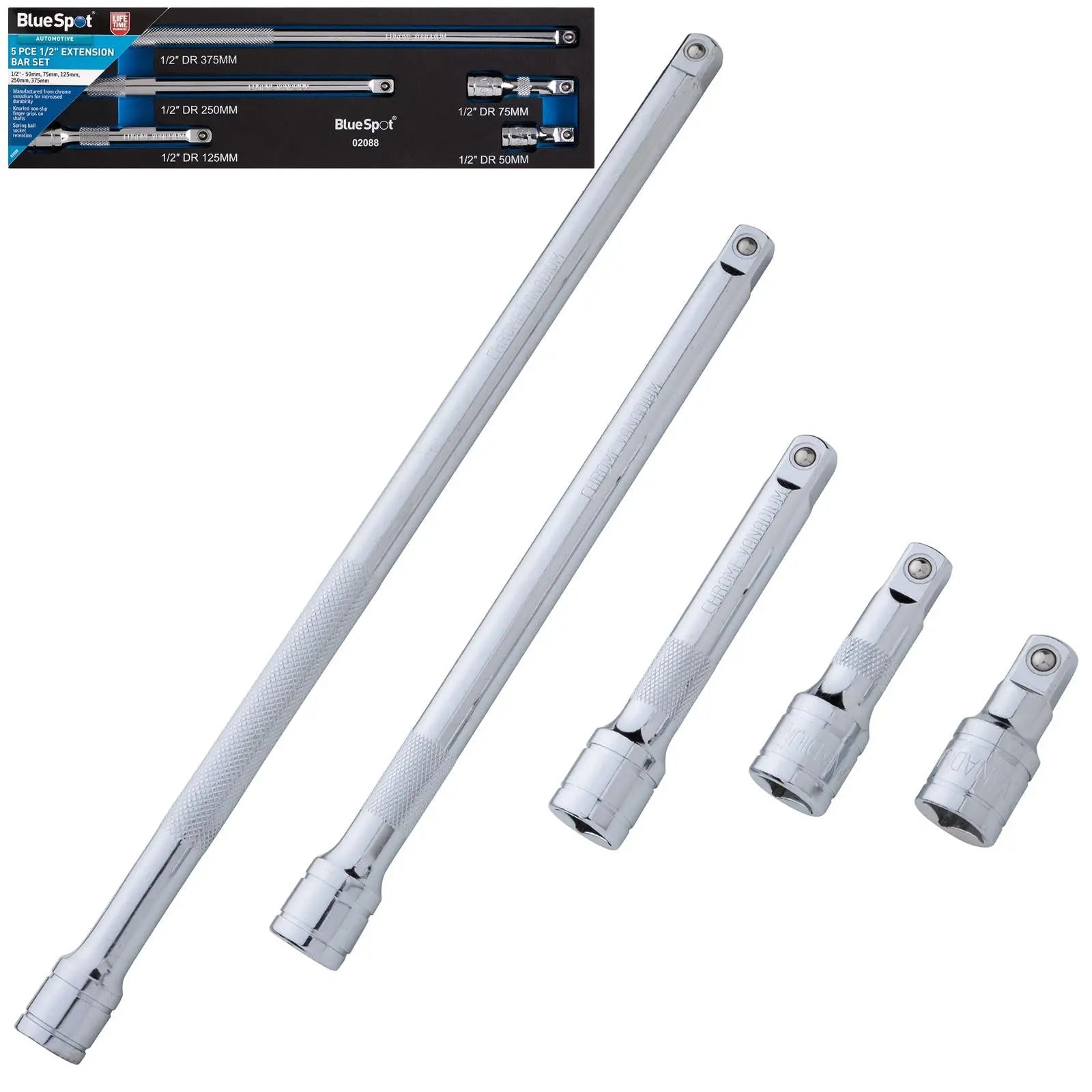 BlueSpot Extension Bar Set 1/2" Drive 5 Piece in EVA Foam 