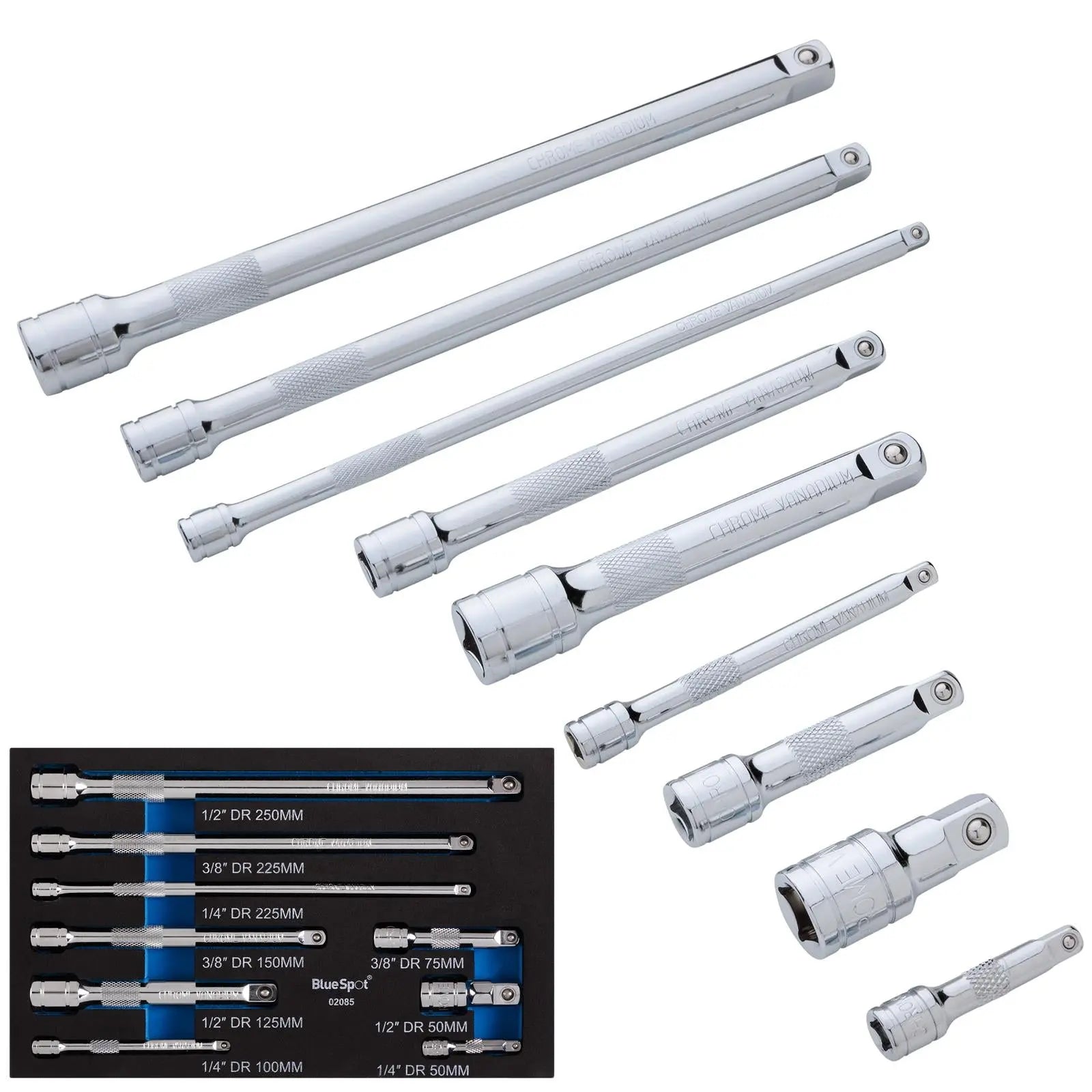 BlueSpot Extension Bar Set 1/4" 3/8" 1/2" Drive Mixed 9 Piece in EVA Foam 