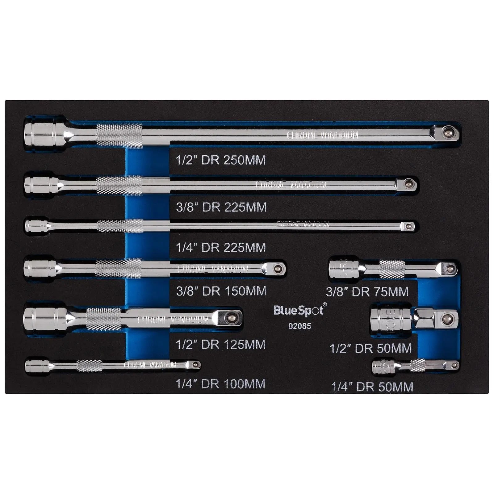 BlueSpot Extension Bar Set 1/4" 3/8" 1/2" Drive Mixed 9 Piece in EVA Foam 