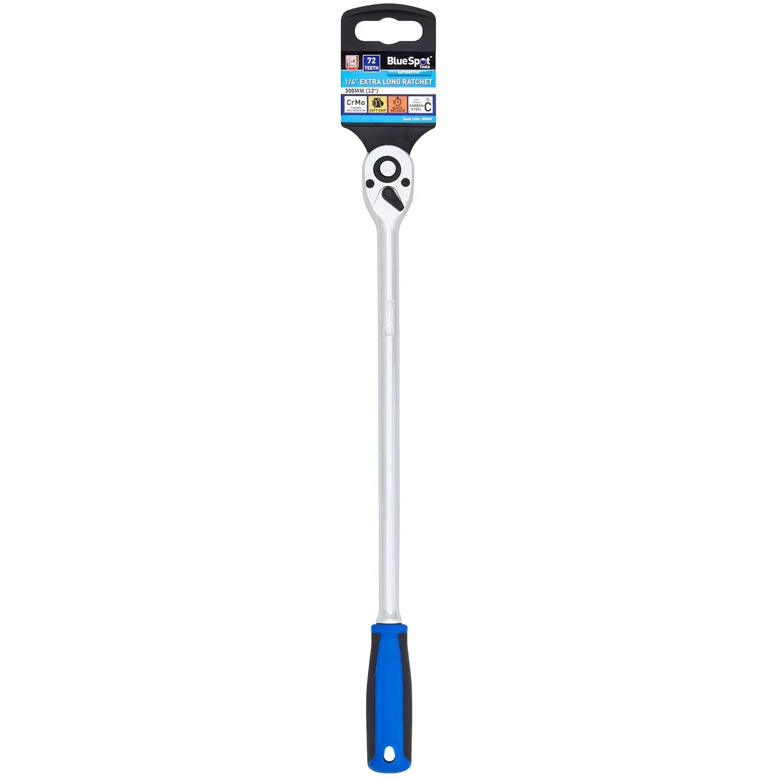 BlueSpot Extra Long Ratchet Wrench 1/4" Drive 300mm 72 Teeth  White Rose Tools