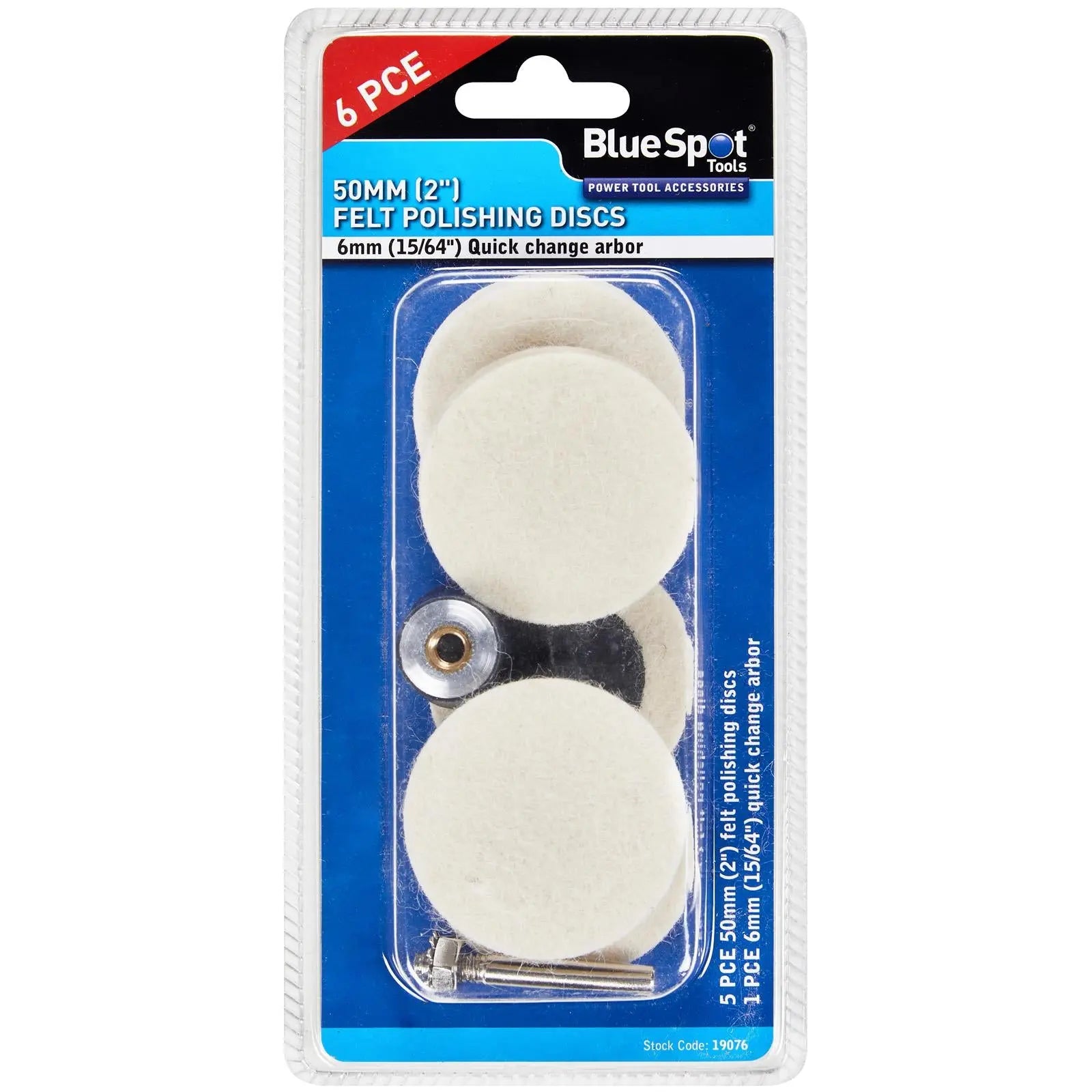 BlueSpot Felt Polishing Discs 50mm for Rotary Tool 6 Piece  White Rose Tools