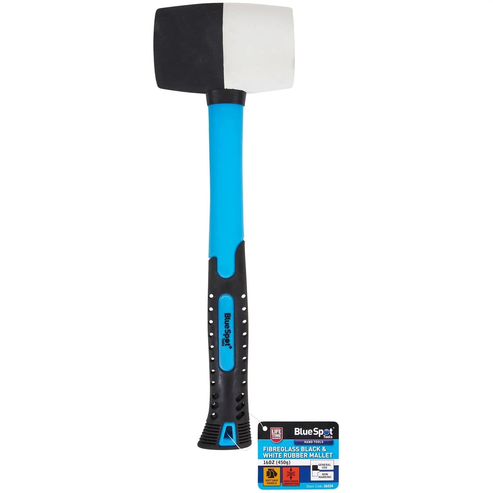 BlueSpot Fibreglass Black and White Rubber Mallet 16oz 450g  White Rose Tools